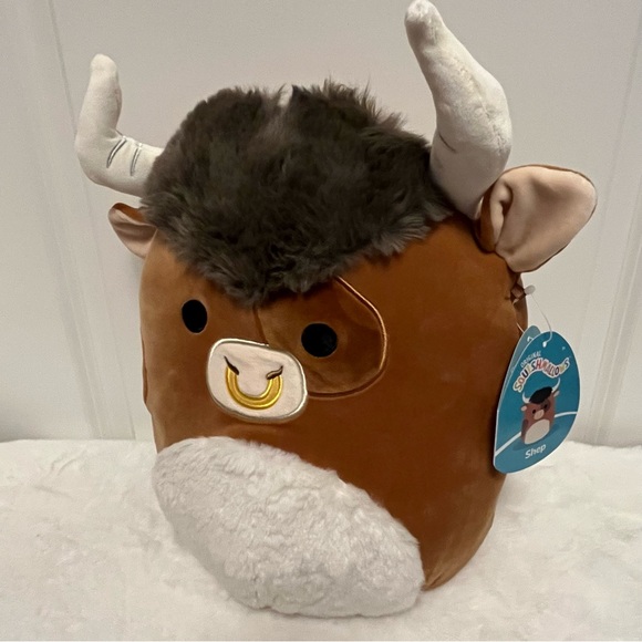 Squishmallow Shep Brown Bull 🐮, Nose Ring, Buffalo Ox Cow Clover, 11” New - Picture 2 of 9